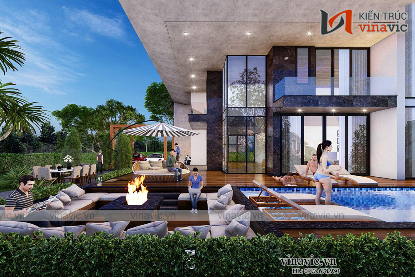 Biệt thự hiện đại 250m2 3 tầng kt 16x16m có hồ bơi ở Quảng Bình BT2013