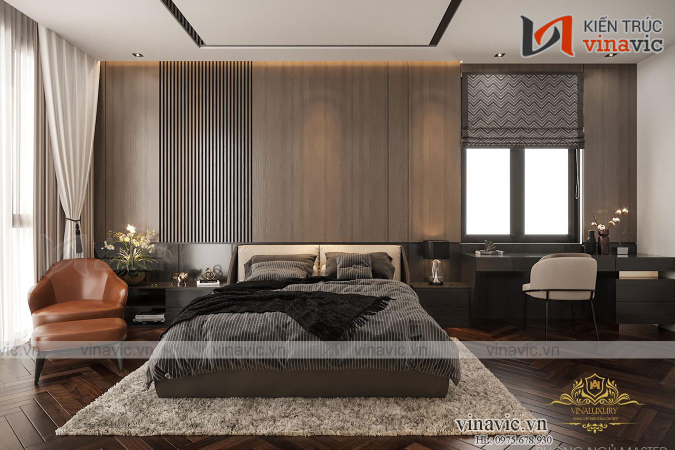 Hình ảnh: Phòng ngủ đầy đủ tiện nghi cùng gam màu trầm cá tính