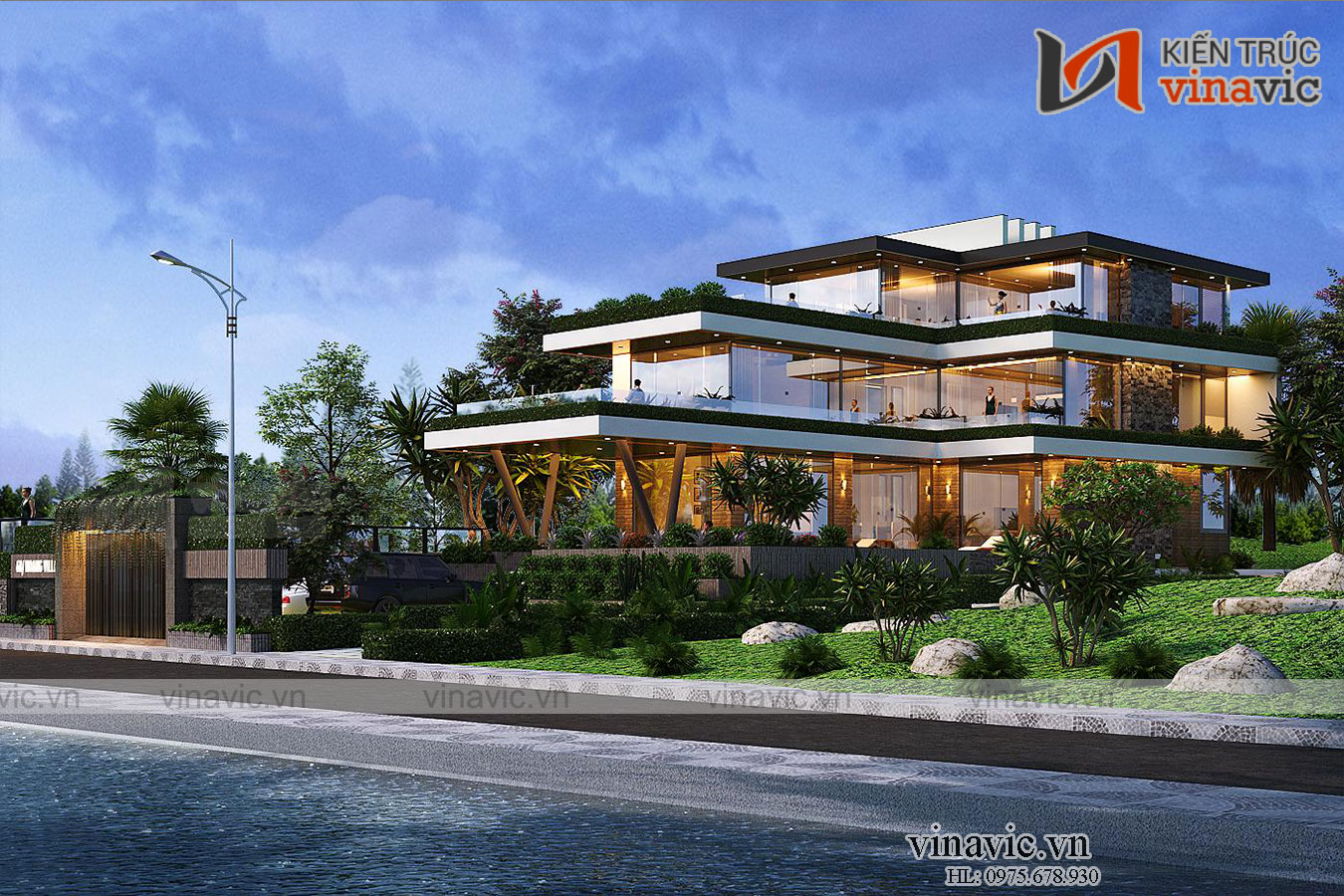 Góc nhìn khác Biệt thự nhà vườn hiện đại 3 tầng mặt tiền rộng 10m sâu 20m BT2015