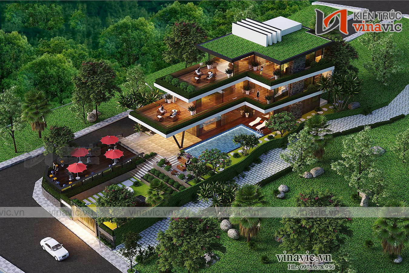 Góc nhìn khác Biệt thự nhà vườn hiện đại 3 tầng mặt tiền rộng 10m sâu 20m BT2015