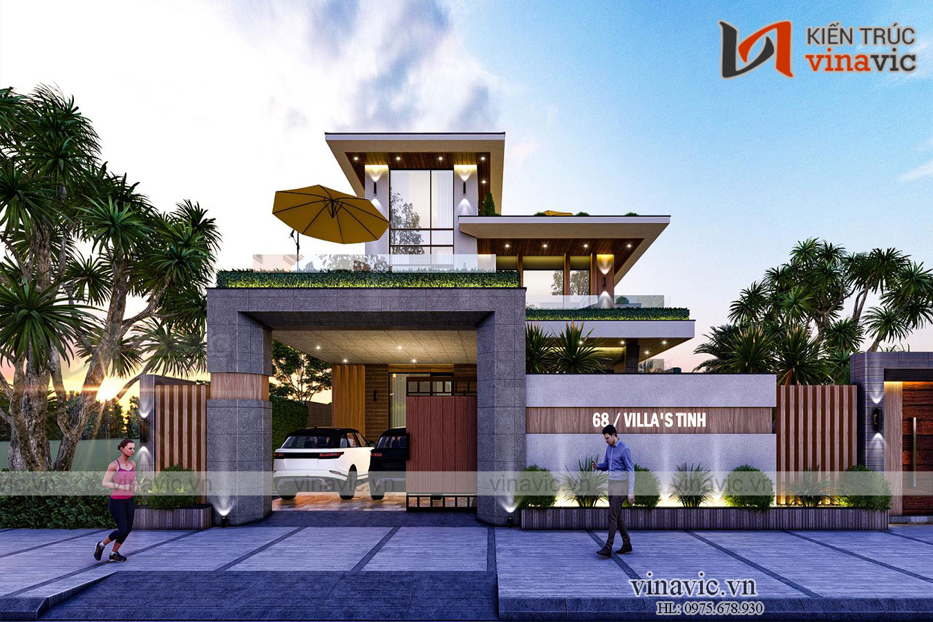 Mẫu nhà hiện đại 3 tầng có bể bơi mặt tiền rộng 14m sâu 23m BT2014