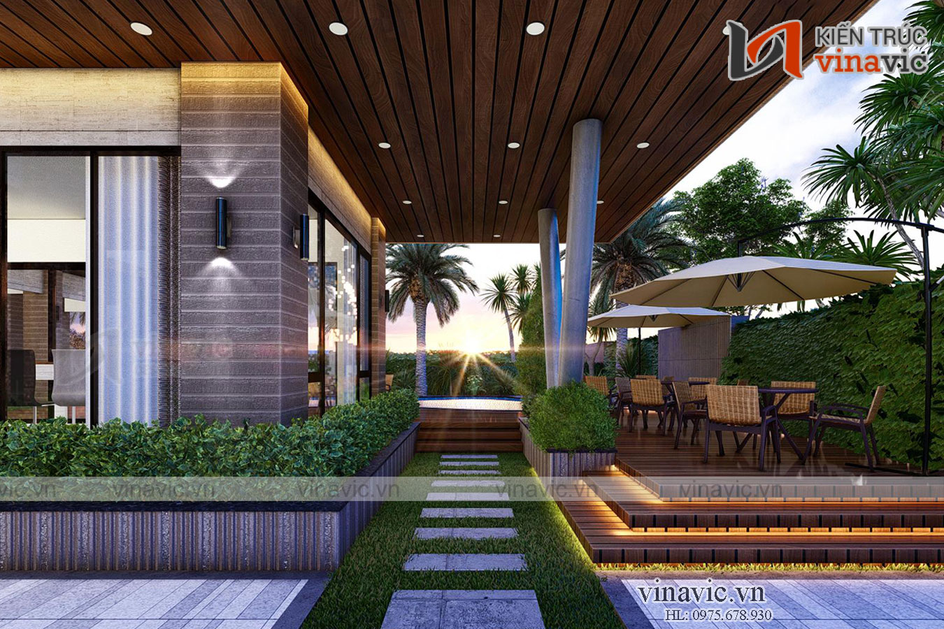 Góc nhìn khác Mẫu nhà hiện đại 3 tầng có bể bơi mặt tiền rộng 14m sâu 23m BT2014