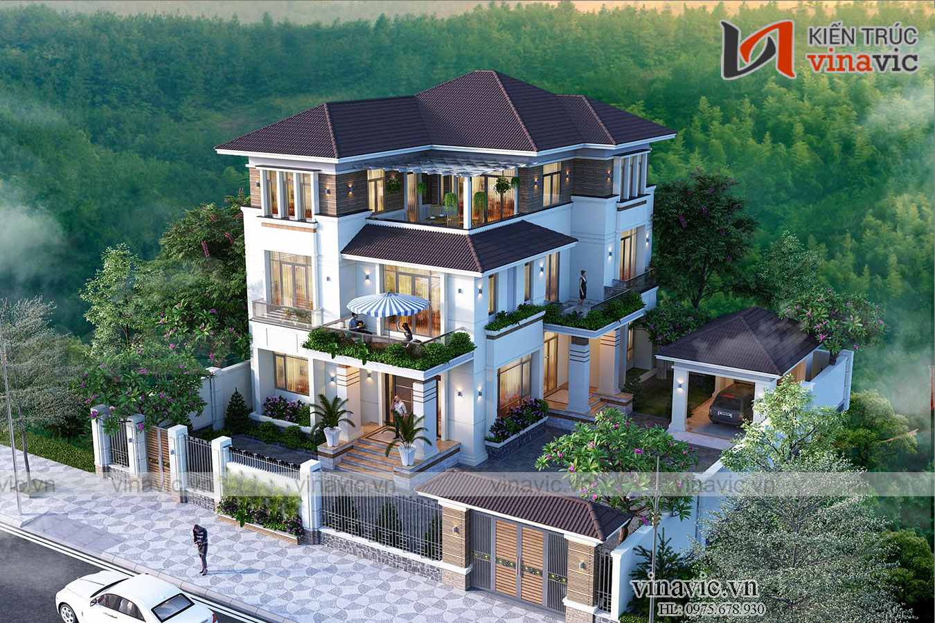 Thiết kế nhà đẹp 3 tầng hiện đại 12x15m2 ở Hạ Long- Quảng Ninh BT2011