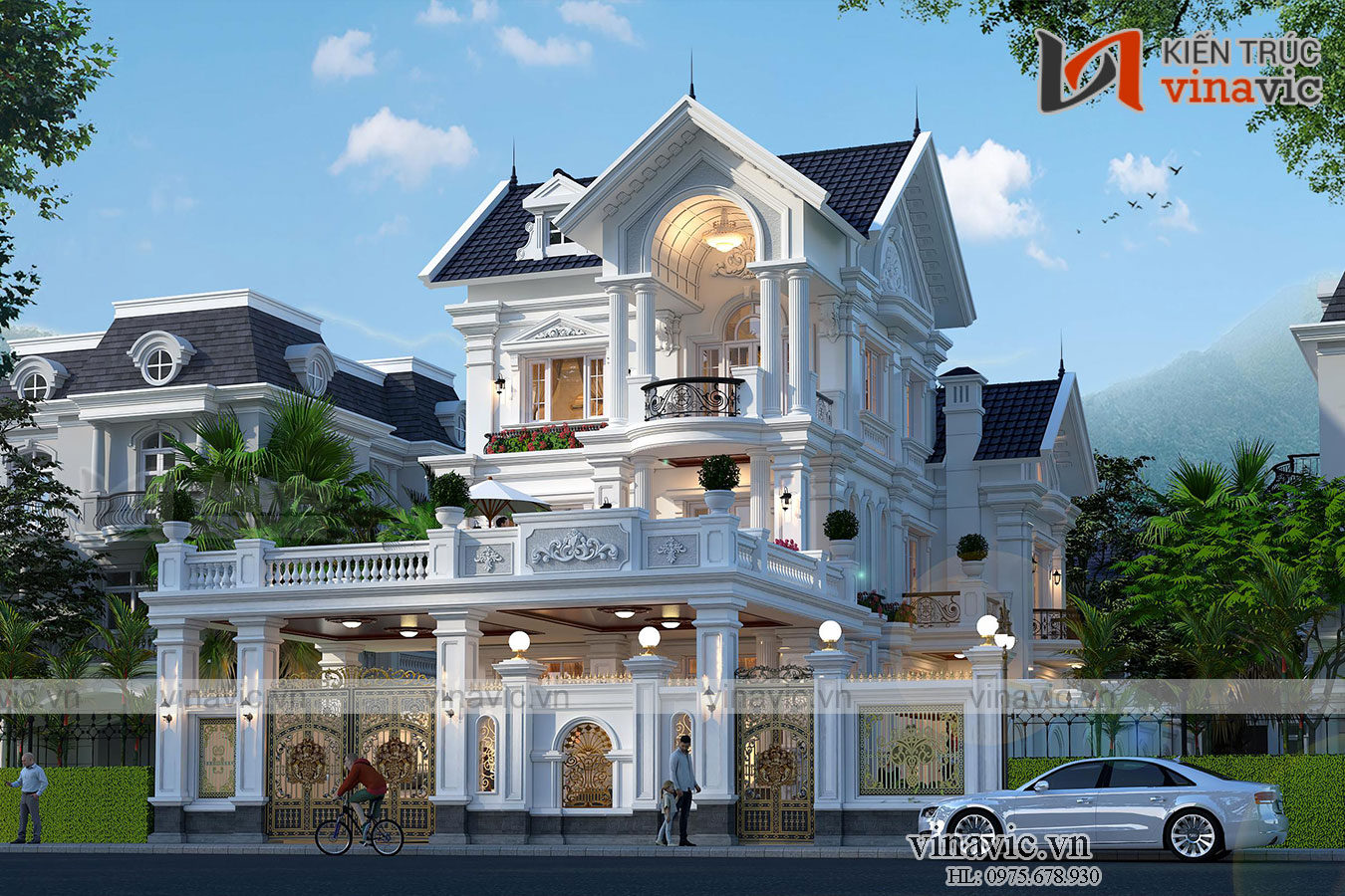 Biệt thự phố 3 tầng mặt tiền 11m mái thái tân cổ điển ở Nghệ An BT2017