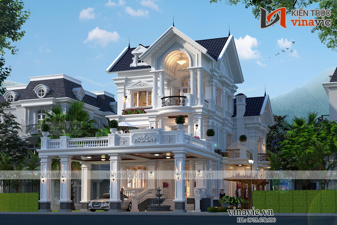 Biệt thự phố 3 tầng mặt tiền 11m mái thái tân cổ điển ở Nghệ An BT2017