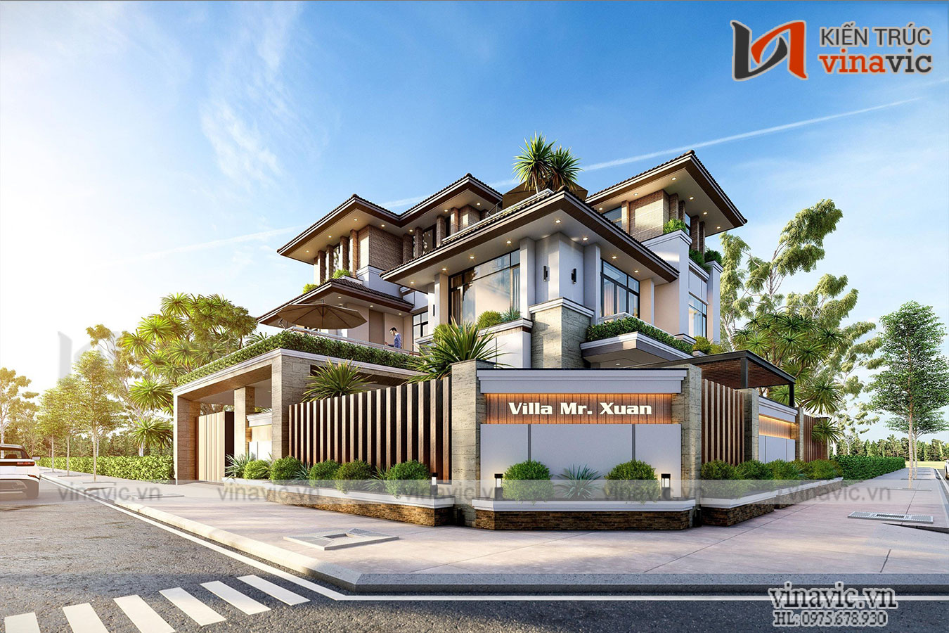 Biệt thự 3 tầng 2 mặt tiền hiện đại kích thước 11x15m ở Bình Dương BT2020