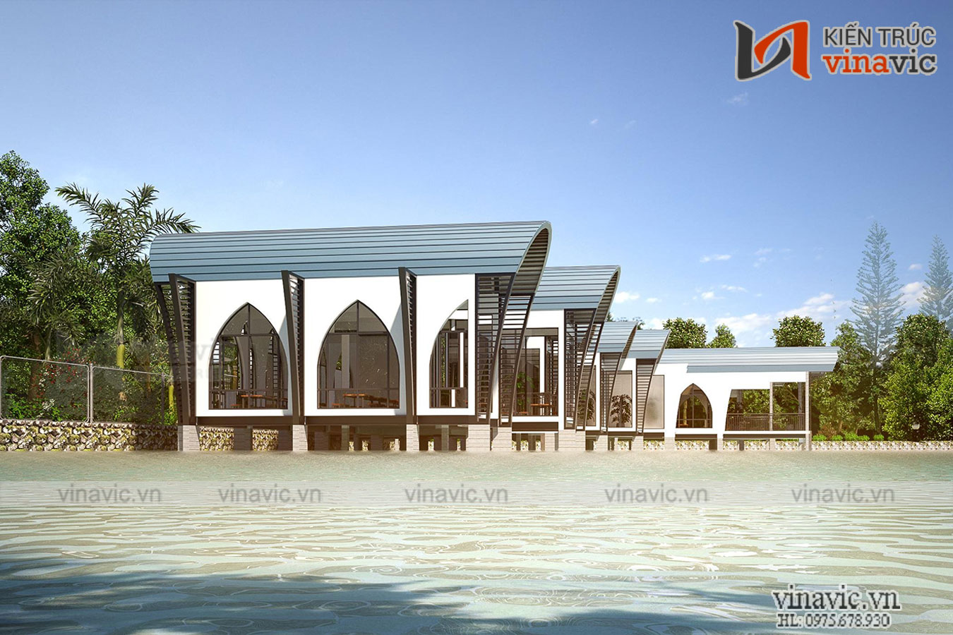 Thiết Kế Nhà Hàng Ven Hồ Dự Án SunSet Hòa Bình NH09