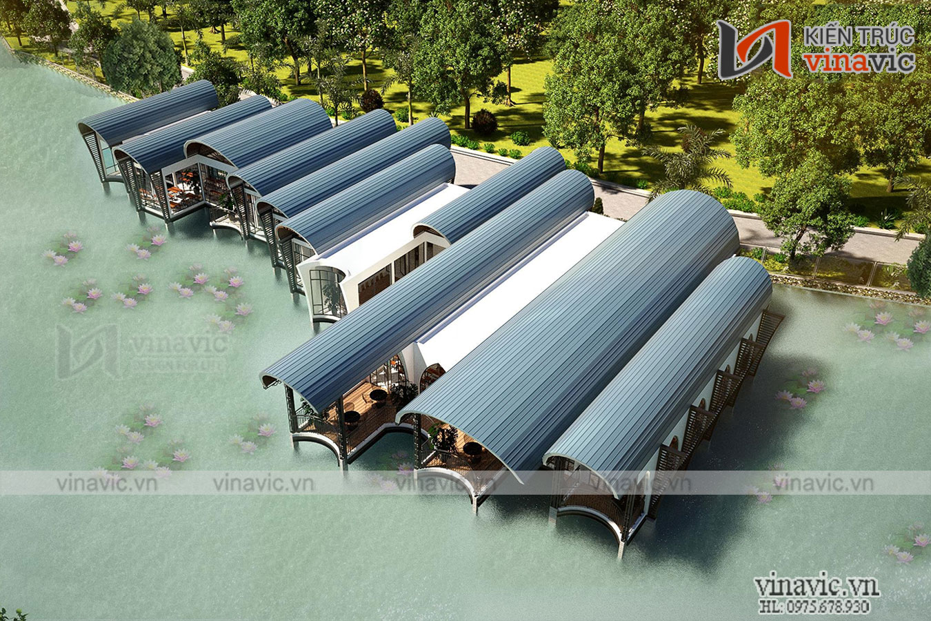 Thiết Kế Nhà Hàng Ven Hồ Dự Án SunSet Hòa Bình NH09