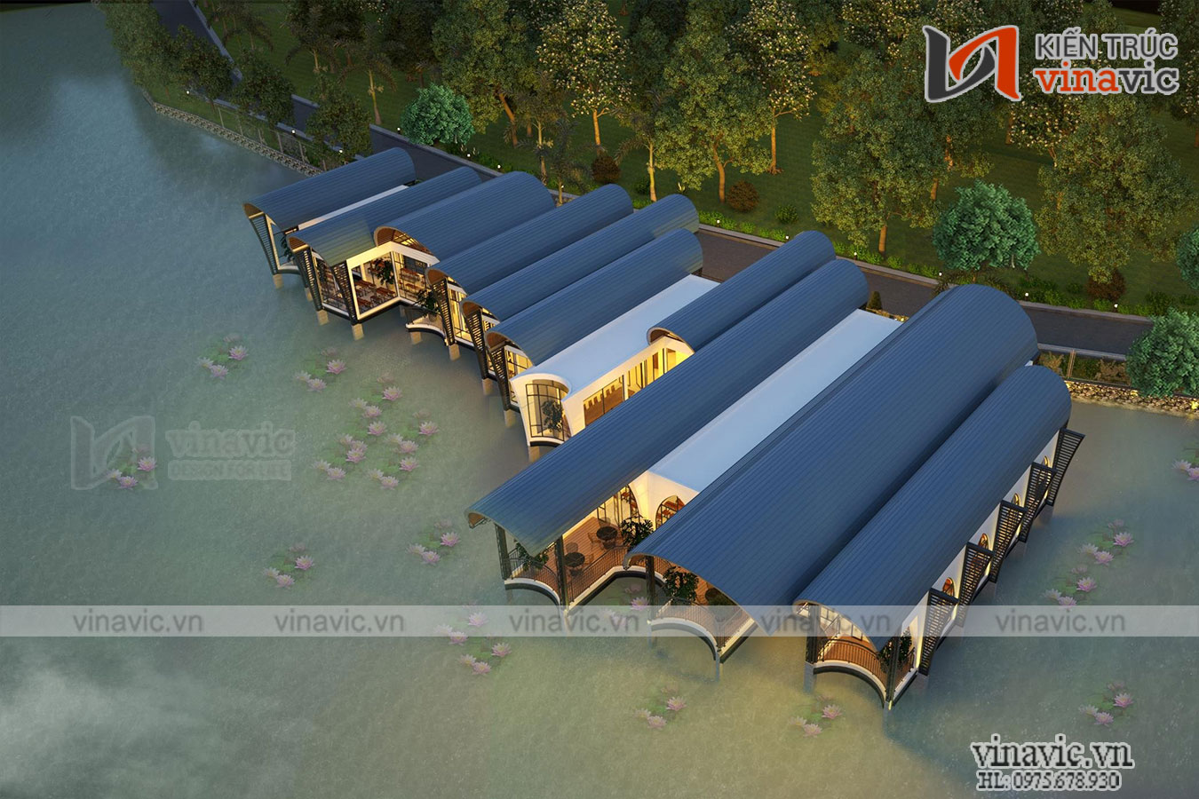 Thiết Kế Nhà Hàng Ven Hồ Dự Án SunSet Hòa Bình NH09