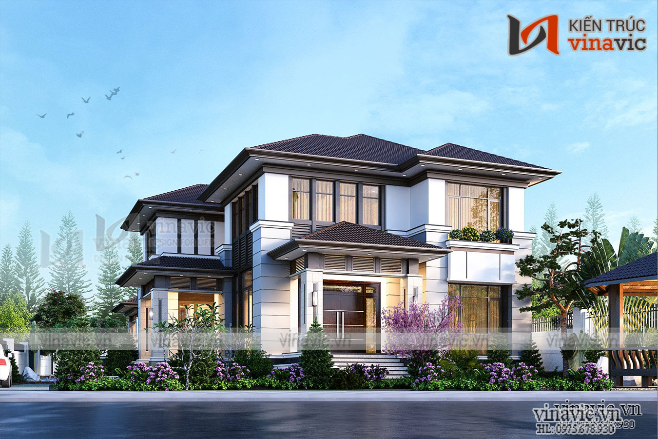 Mẫu nhà mái Nhật 2 tầng hiện đại kích thước 14x18m BT2019