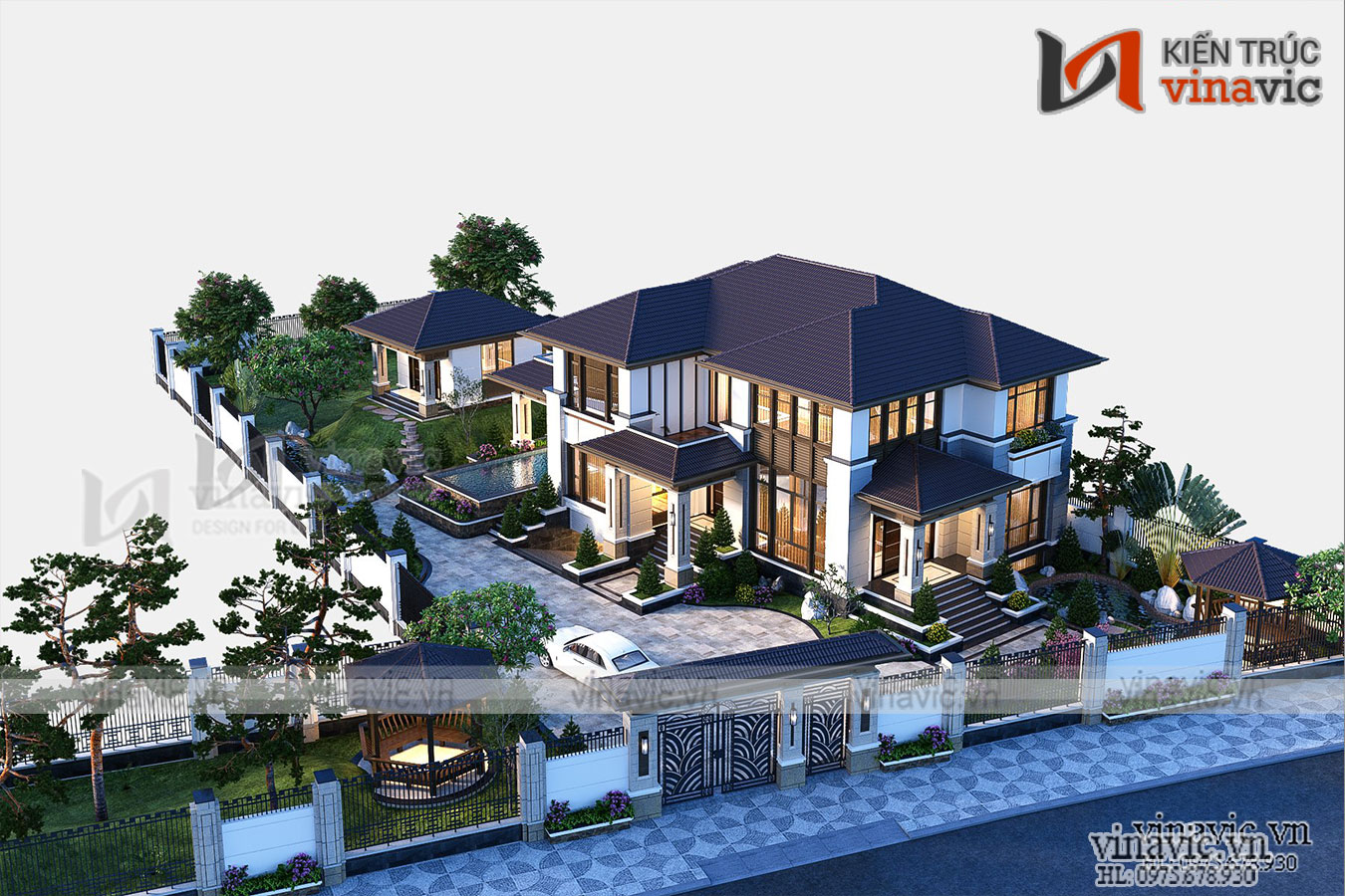 Mẫu nhà mái Nhật 2 tầng hiện đại kích thước 14x18m BT2019