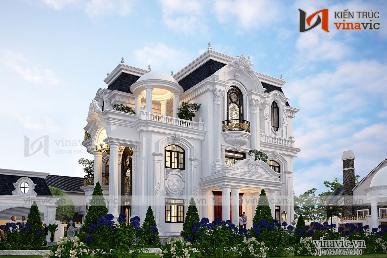 Biệt thự vườn 3 tầng phong cách tân cổ điển kiểu Pháp ở Hòa Bình BT2032