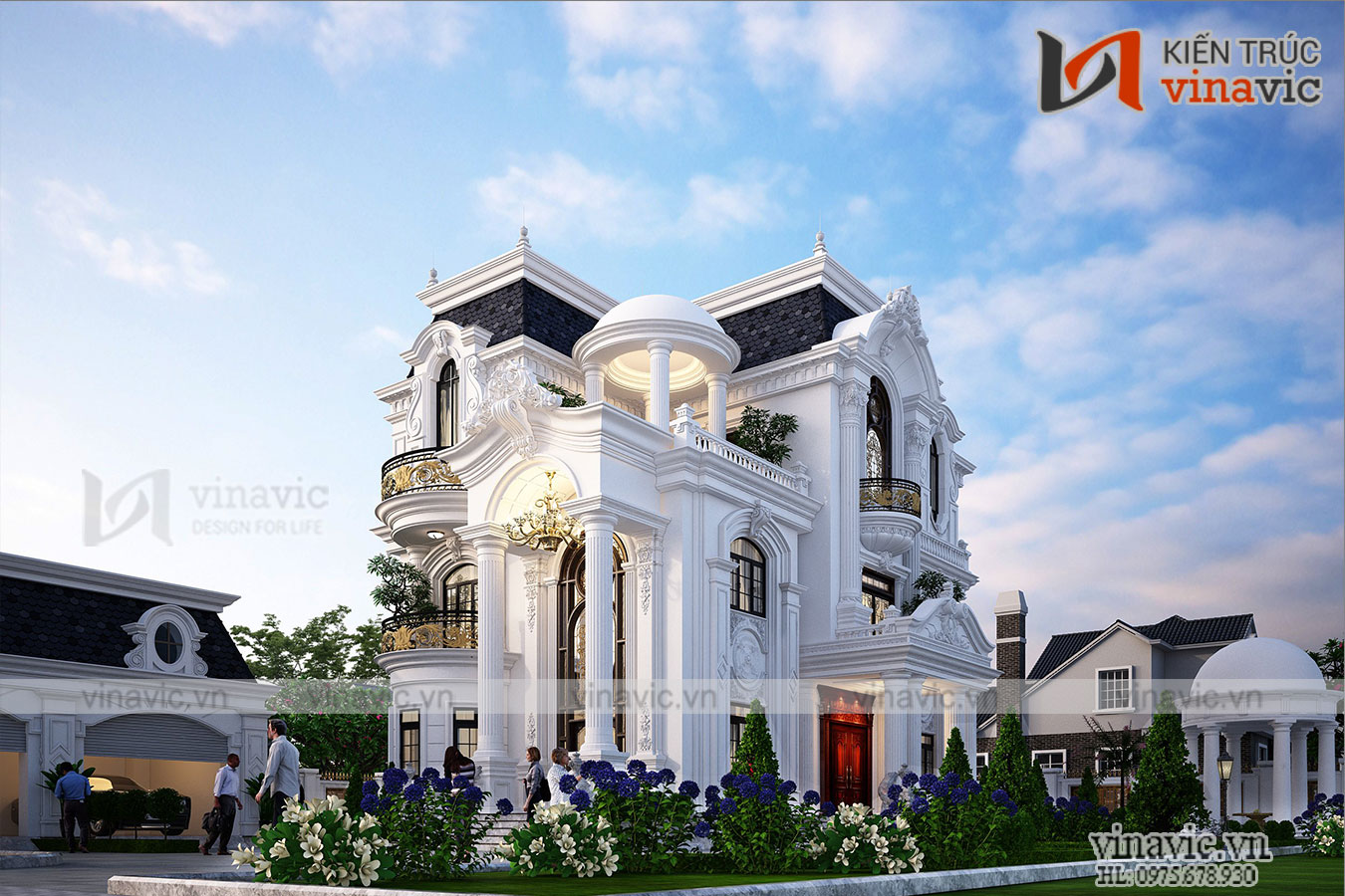 Biệt thự vườn 3 tầng phong cách tân cổ điển kiểu Pháp ở Hòa Bình BT2032