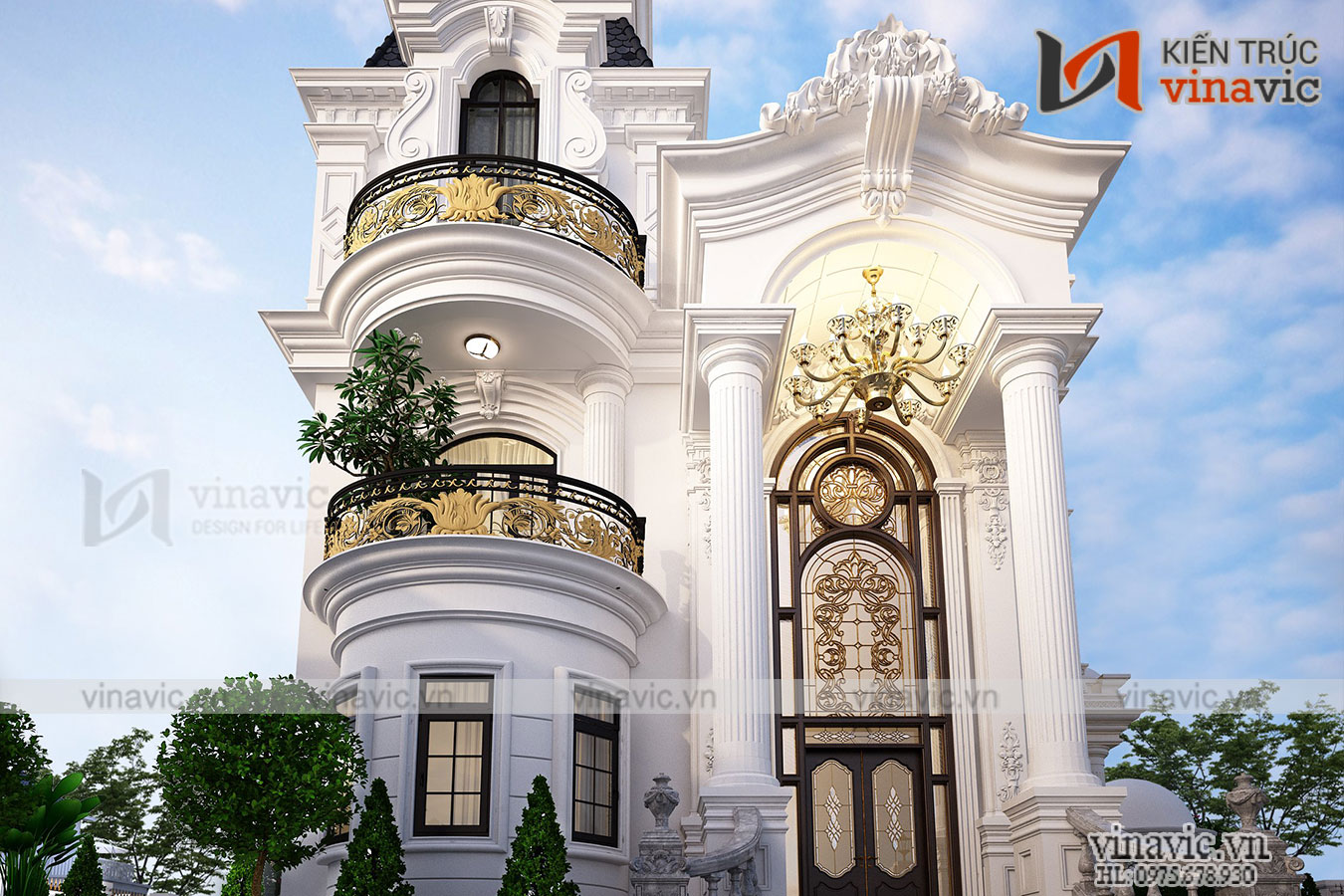 Biệt thự vườn 3 tầng phong cách tân cổ điển kiểu Pháp ở Hòa Bình BT2032