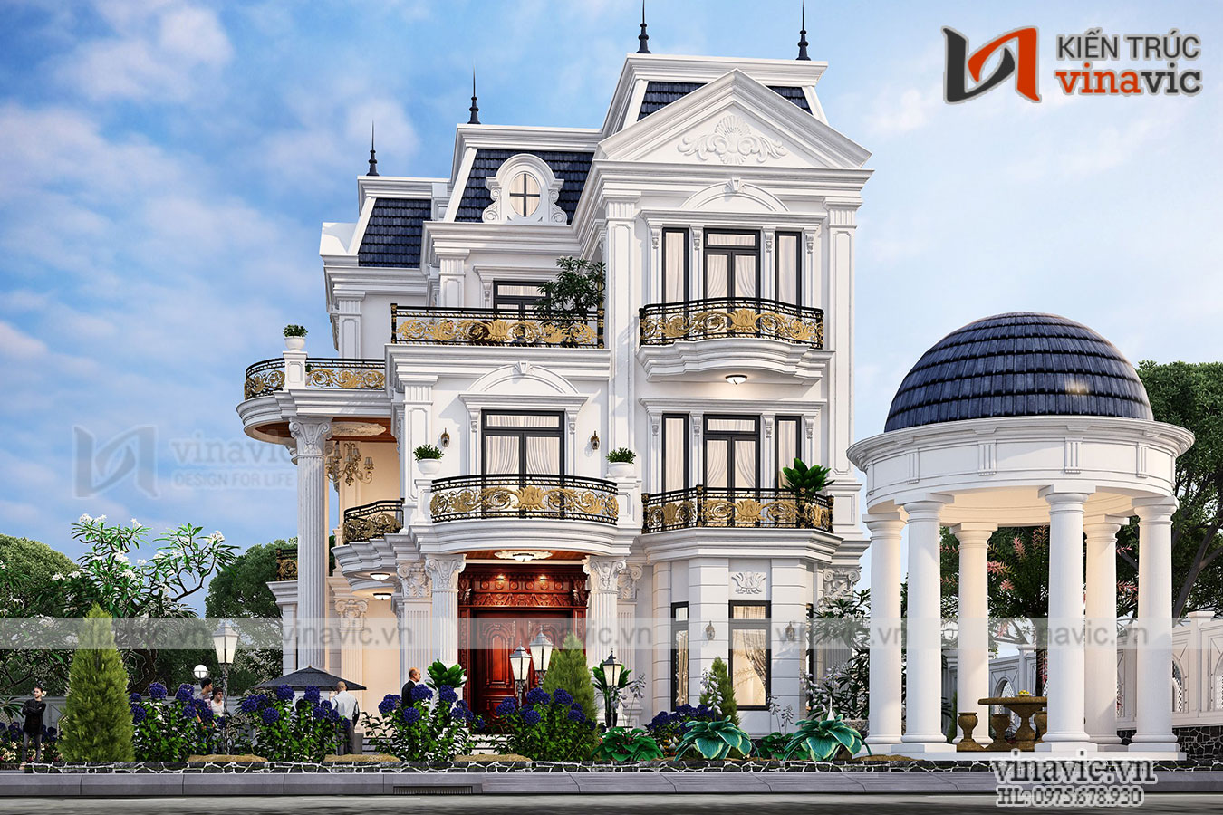 Mẫu biệt thự tân cổ điển 3 tầng kiểu Pháp đẹp lung linh BT2030