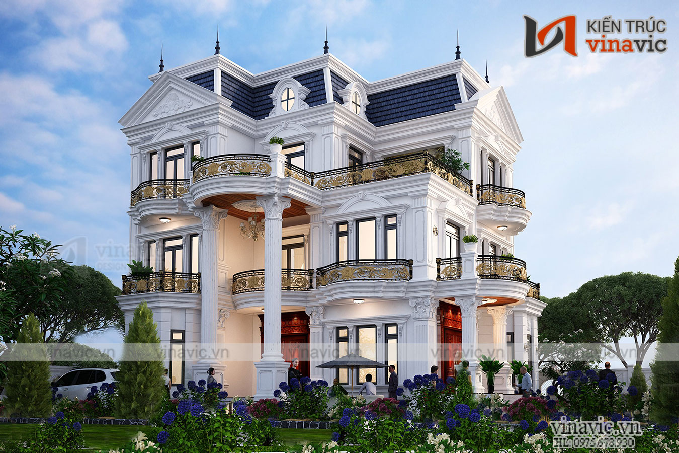 Mẫu biệt thự tân cổ điển 3 tầng kiểu Pháp đẹp lung linh BT2030