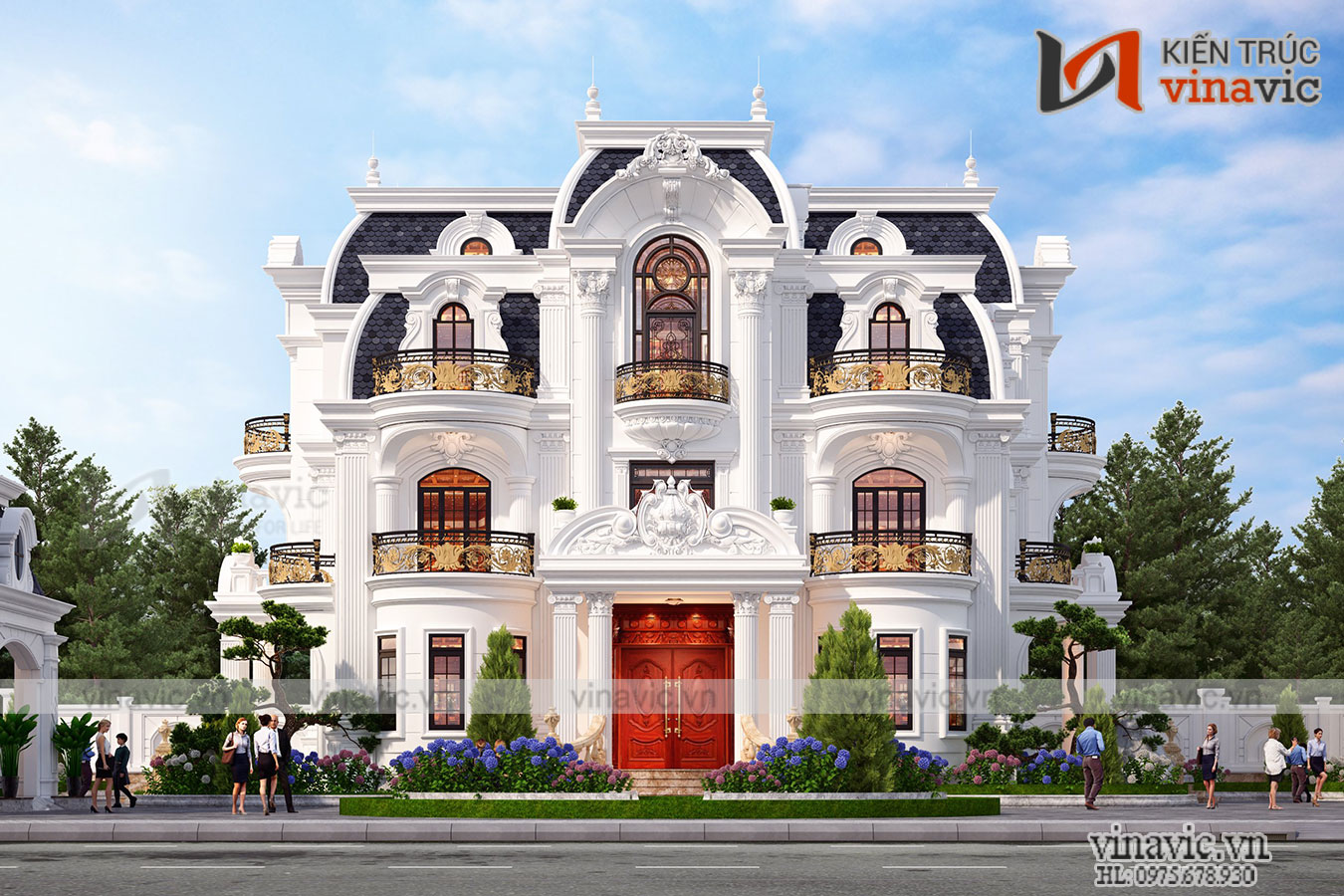 Thiết kế biệt thự tân cổ điển 3 tầng nguy nga bề thế ở Đô Lương- Nghệ An BT2029
