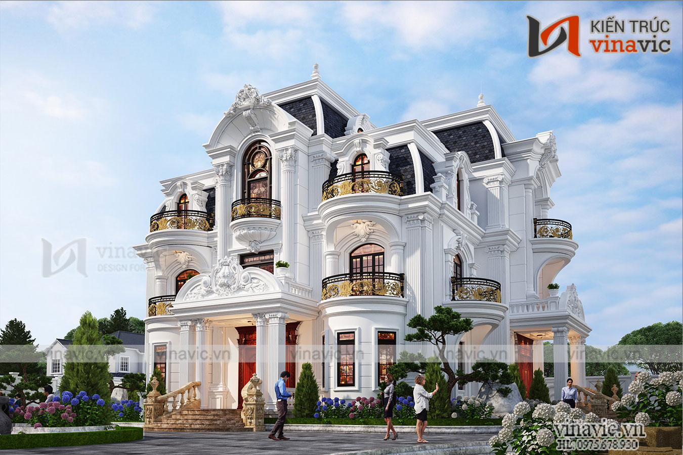 Thiết kế biệt thự tân cổ điển 3 tầng nguy nga bề thế ở Đô Lương- Nghệ An BT2029