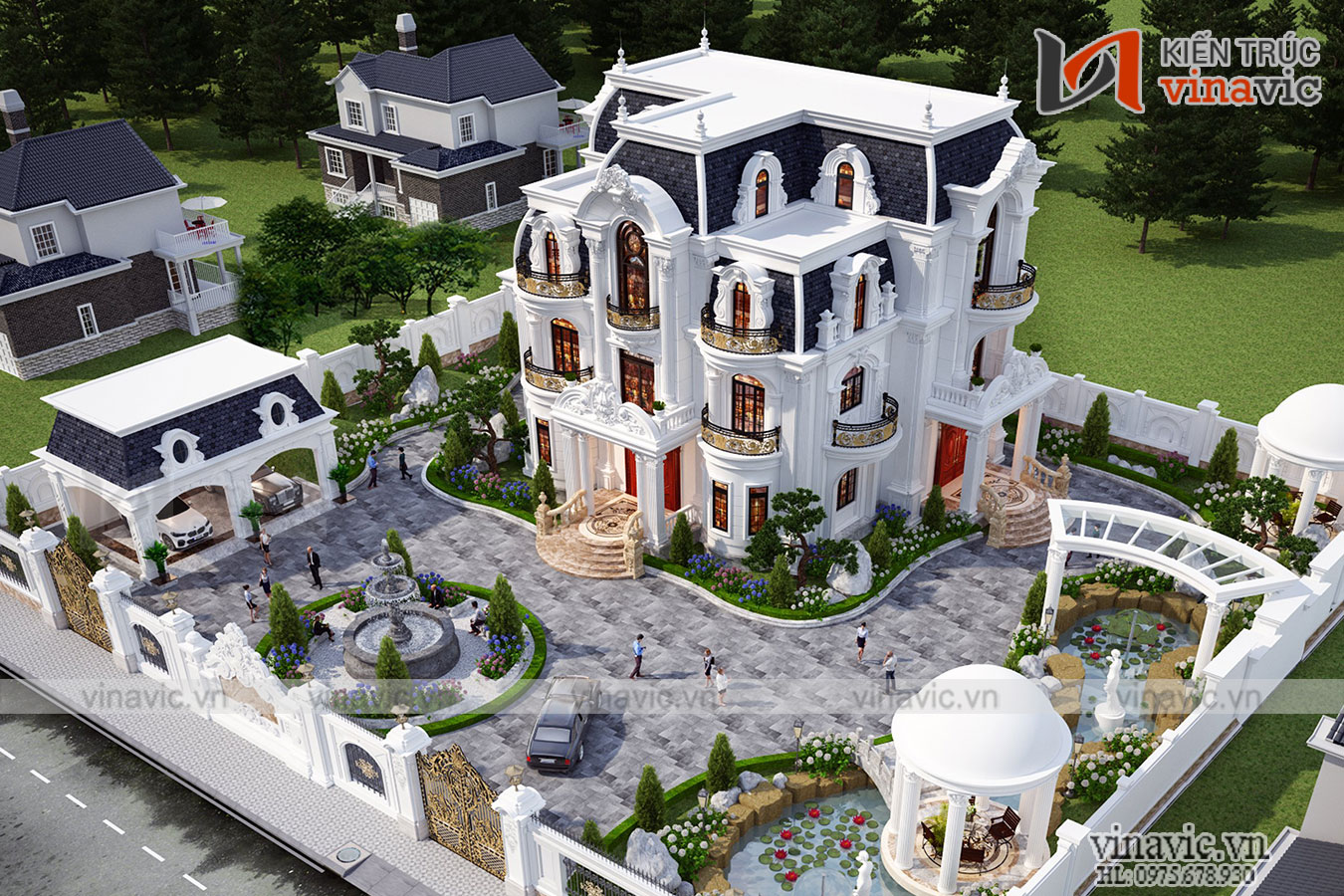 Thiết kế biệt thự tân cổ điển 3 tầng nguy nga bề thế ở Đô Lương- Nghệ An BT2029