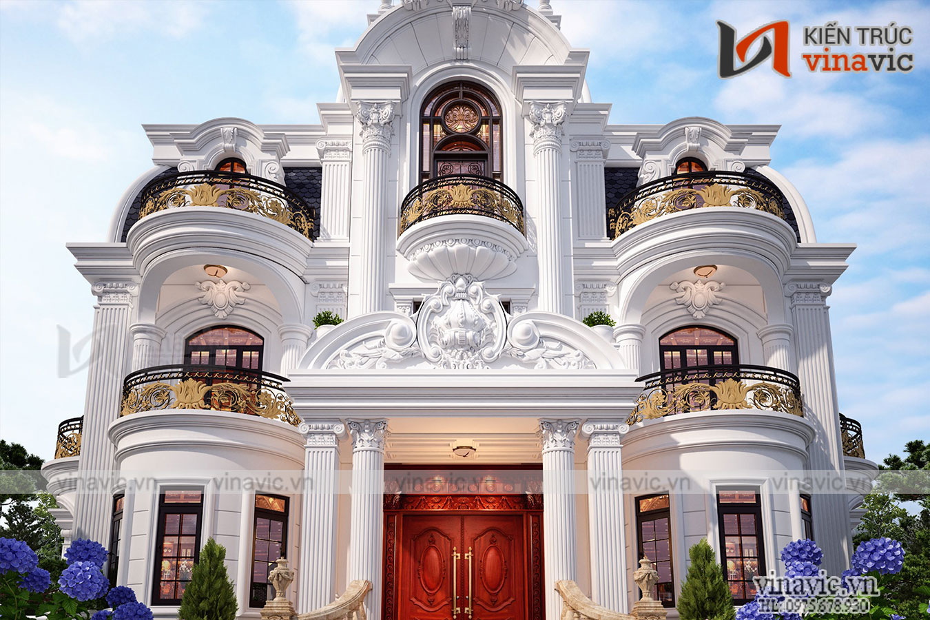 Thiết kế biệt thự tân cổ điển 3 tầng nguy nga bề thế ở Đô Lương- Nghệ An BT2029