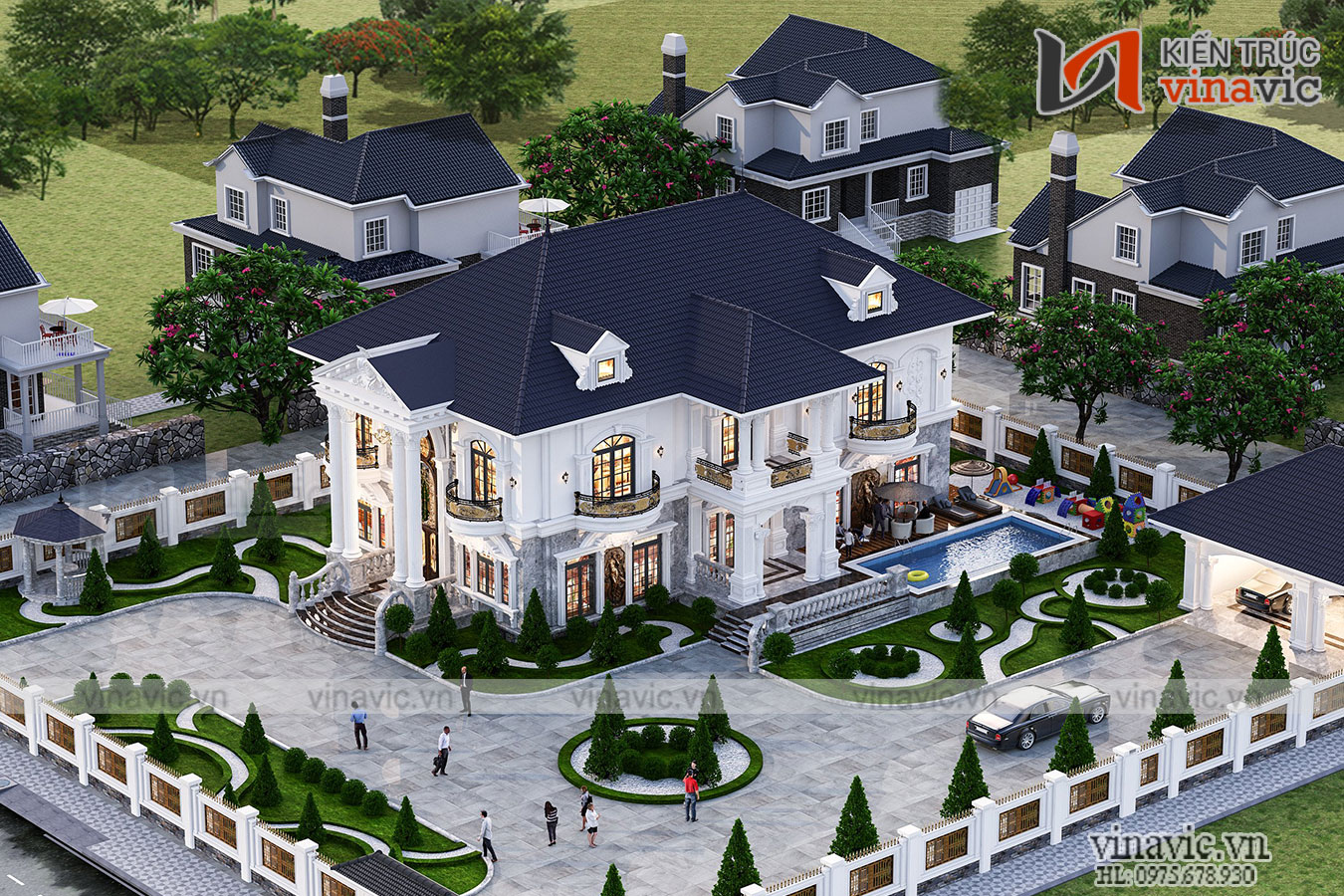 Thiết kế biệt thự vườn 2 tầng tân cổ điển ở  Sơn La BT2031